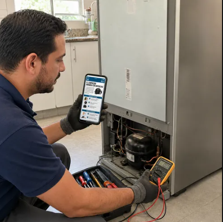 Técnico usando la guía durante una reparación